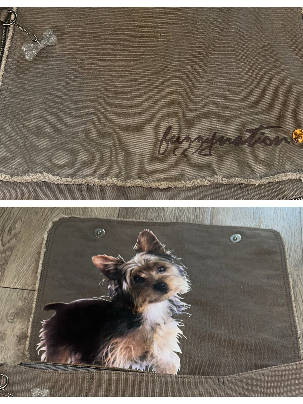Fuzzy National Yorkie Khaki Canvas Messenger Laptop Bag